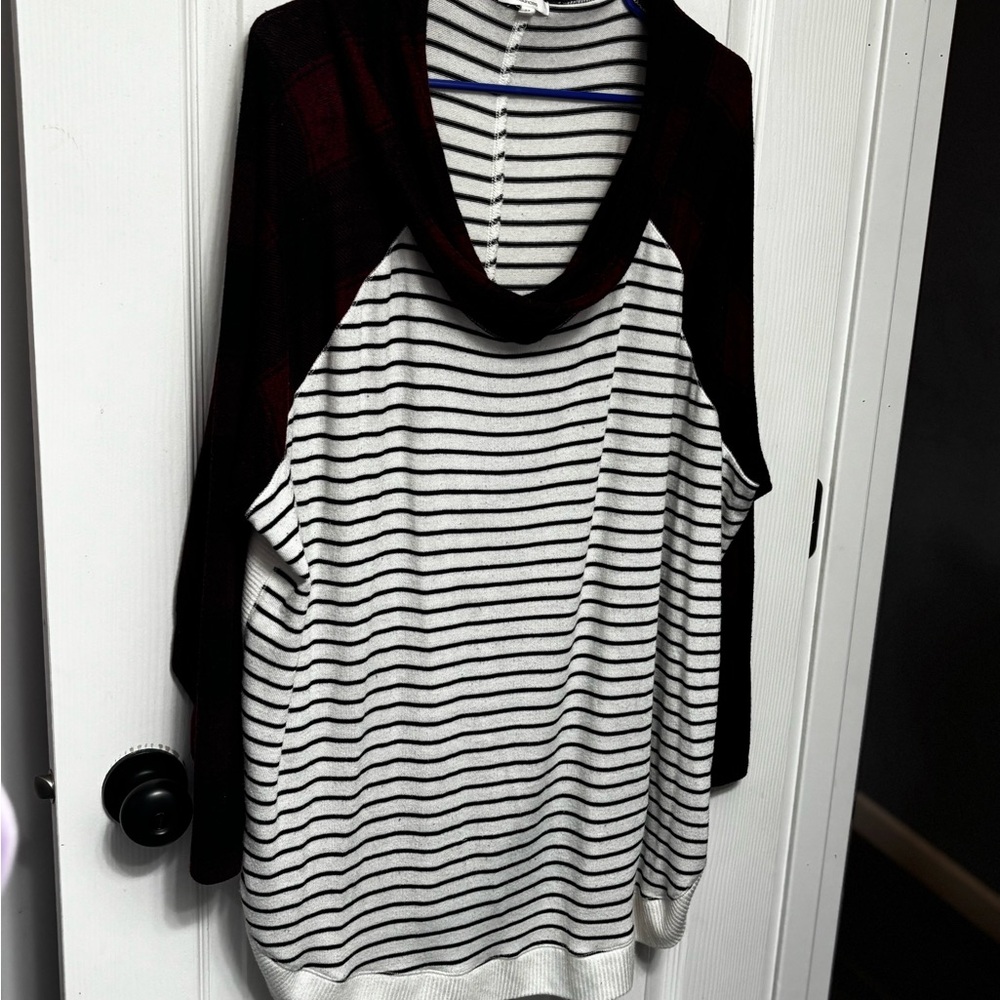 Striped Black and White Cowl Neck Top